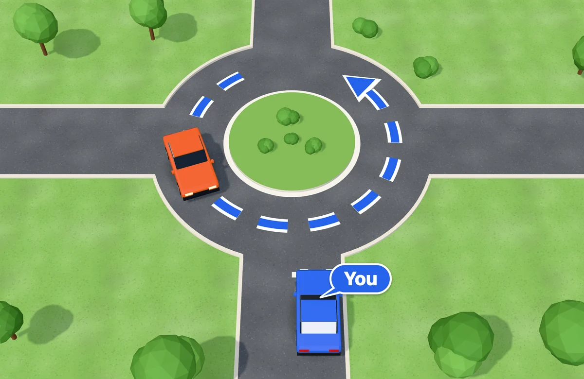 Roundabout with traffic circulating counterclockwise