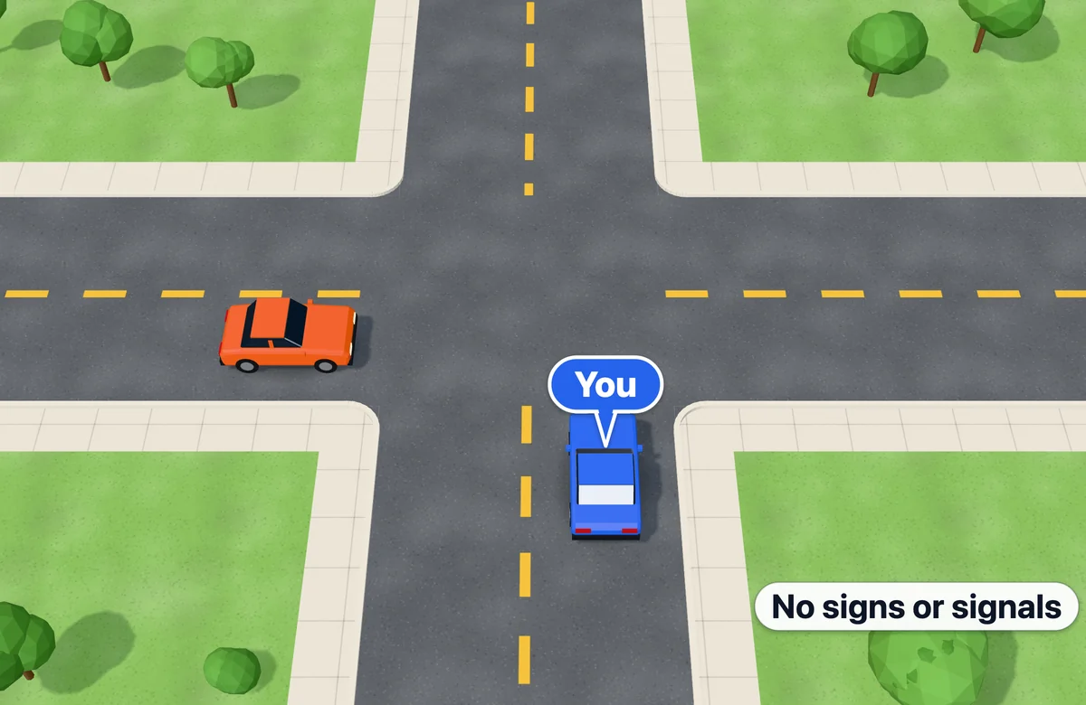 Uncontrolled intersection with no signs or signals: you and a car on your left arrive together